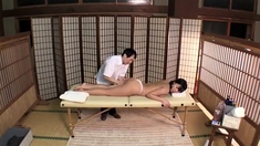 Cute Asian massage babe gives a sensual massage