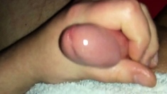 chubby boy get slow cumshot from uncut small cock very close