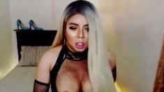 Busty big boobs shemale rubbed her huge cock