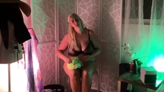 Blonde with Big Boobs Gives Blowjob to Her Dildo on Liv more
