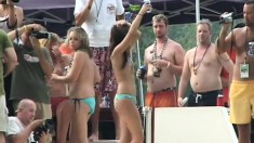 Crazy young girls adore teasing guys with their titties in public