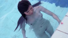 Slim Oriental Babe Angel Paroon Sensually Fingers Her Twat By The Pool