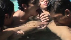 Gay orgy by the pool full of cock sucking and hard bareback ass fucking