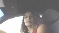 Lustful hooker with a cute smile gives a fabulous blowjob in the car